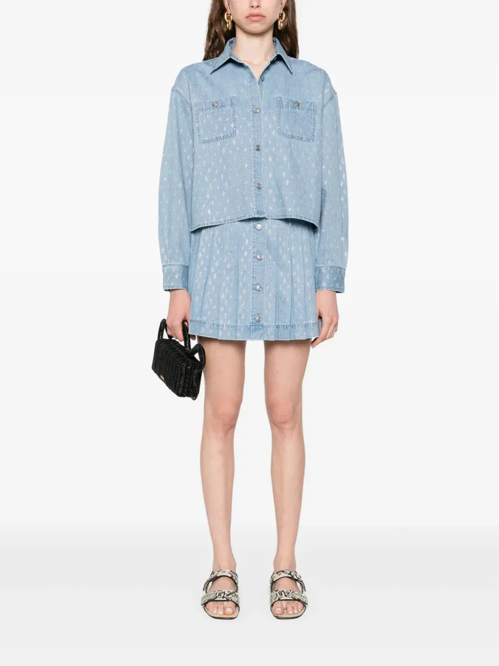 rhinestone-embellished denim shirt