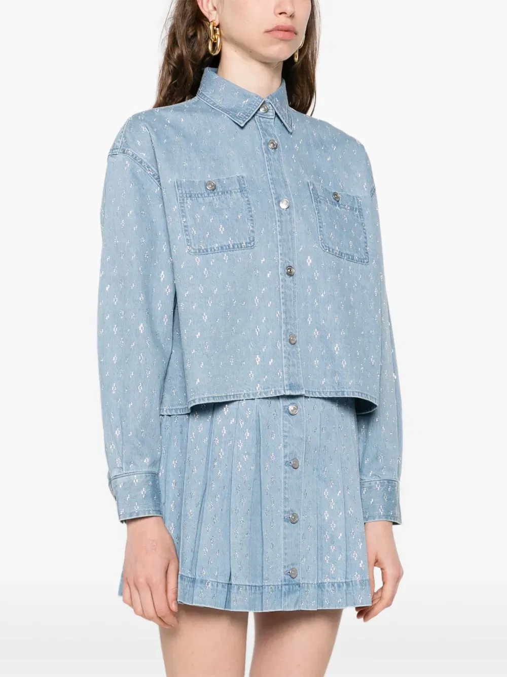 rhinestone-embellished denim shirt
