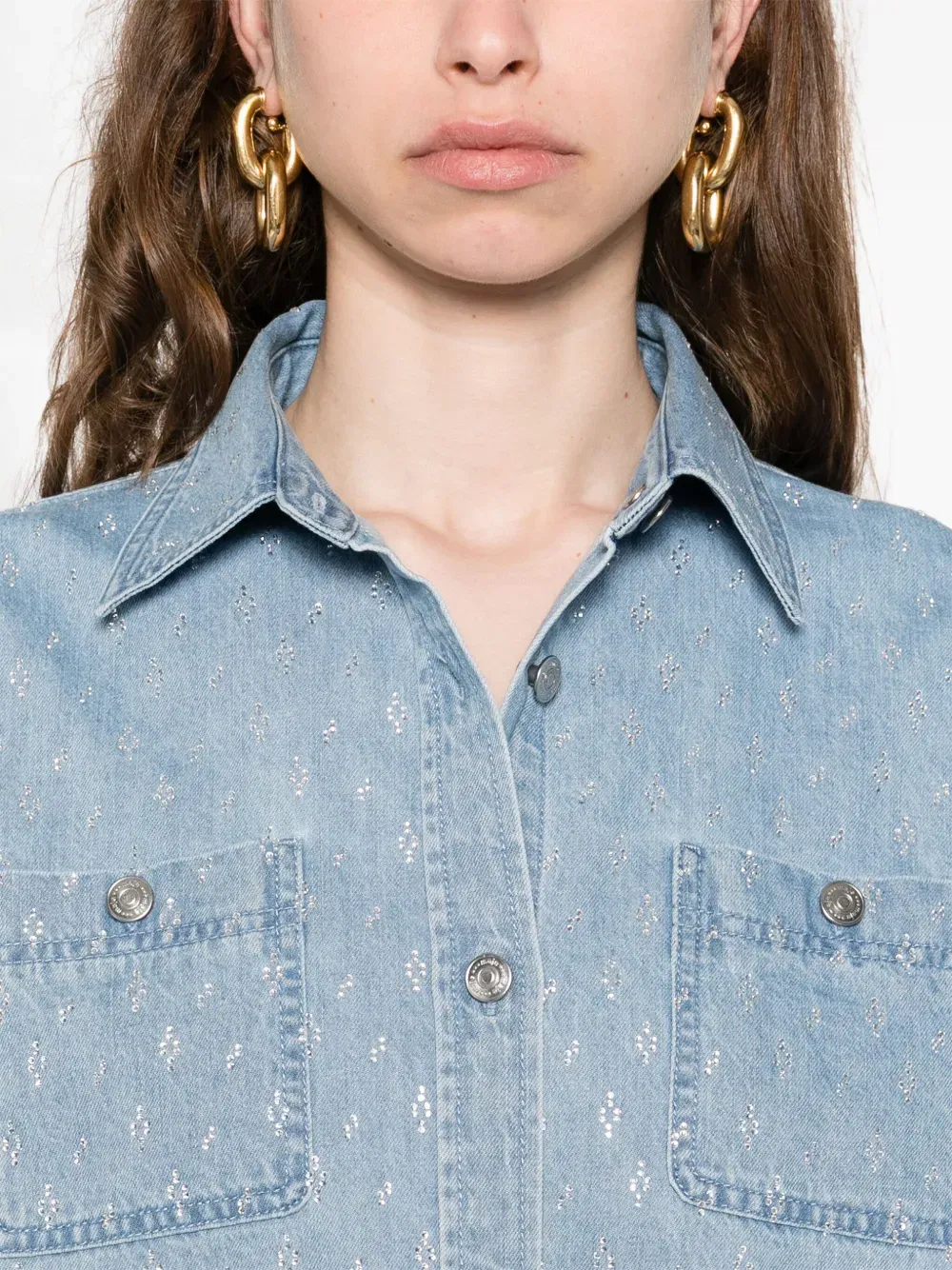 rhinestone-embellished denim shirt