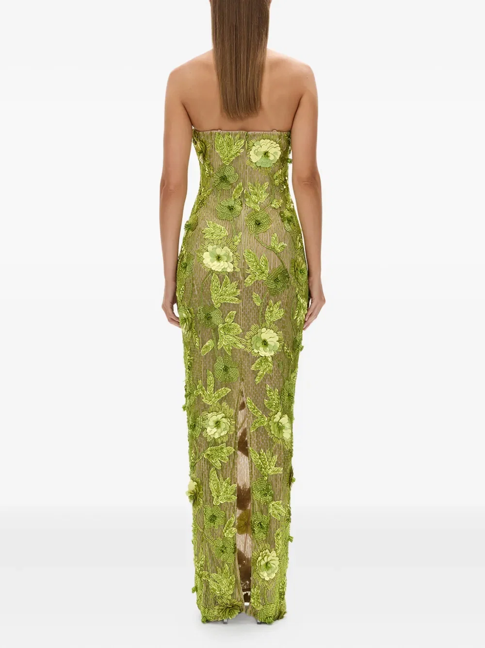 Pierre floral-embellished strapless gown