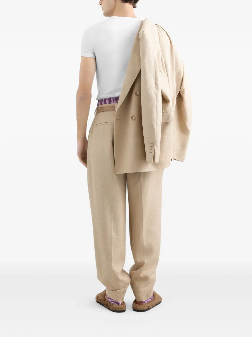 double-breasted tweed-effect silk and hemp jacket