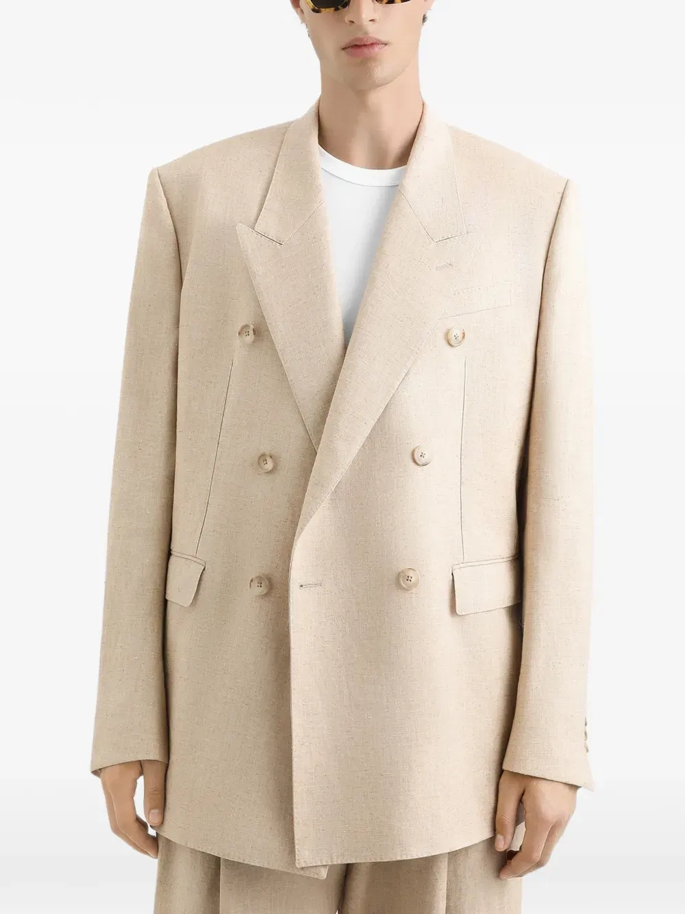 double-breasted tweed-effect silk and hemp jacket