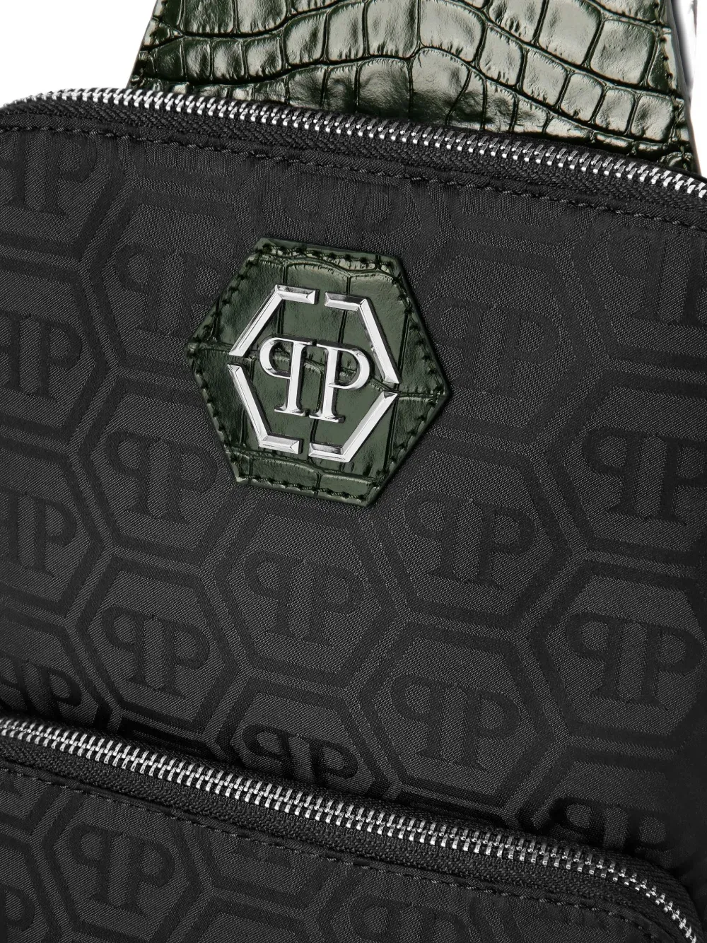 monogram-pattern crocodile-effect crossbody bag