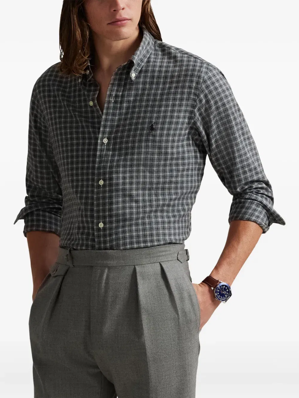 checked long-sleeved shirt