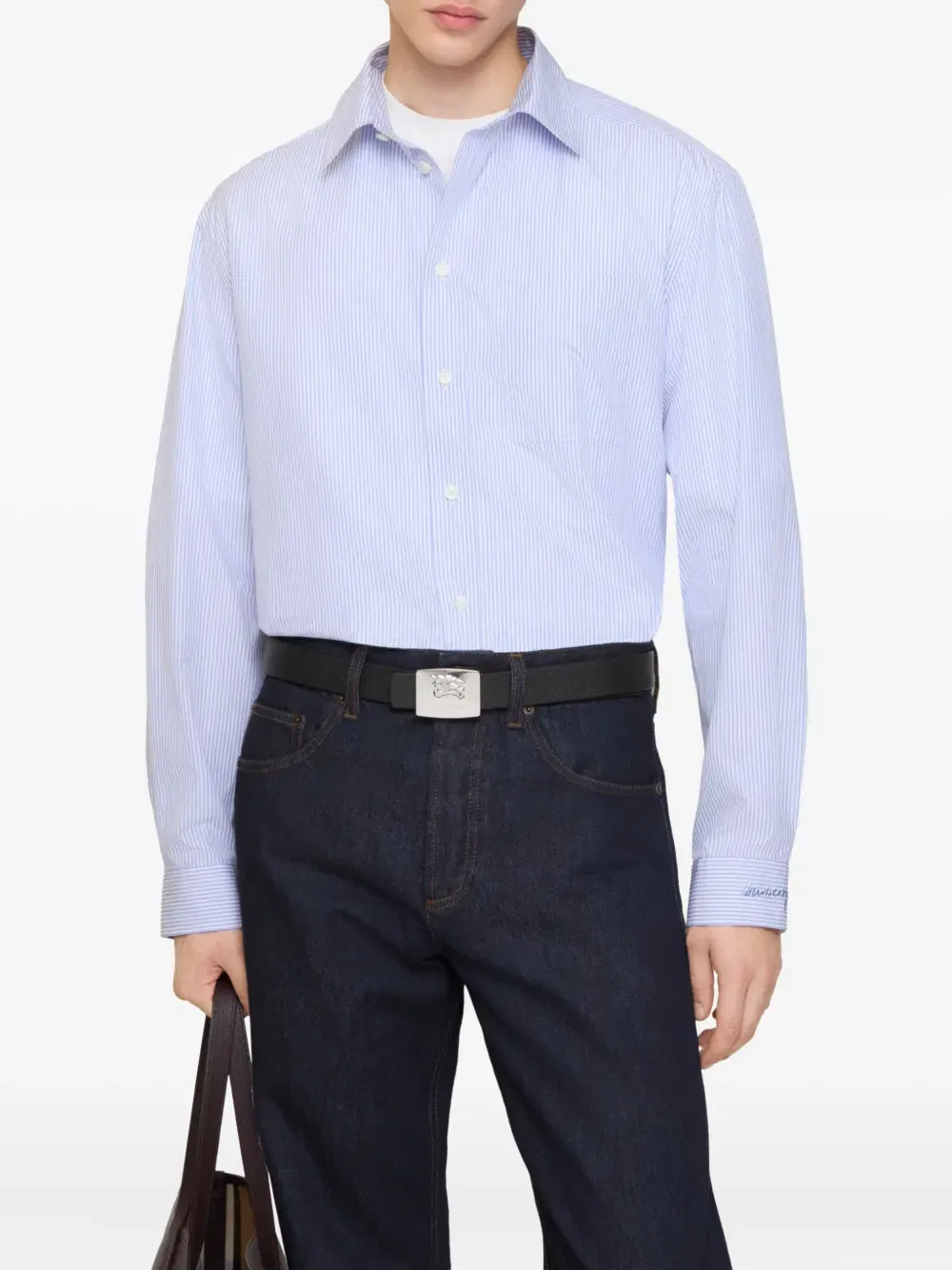 striped logo-embroidered shirt