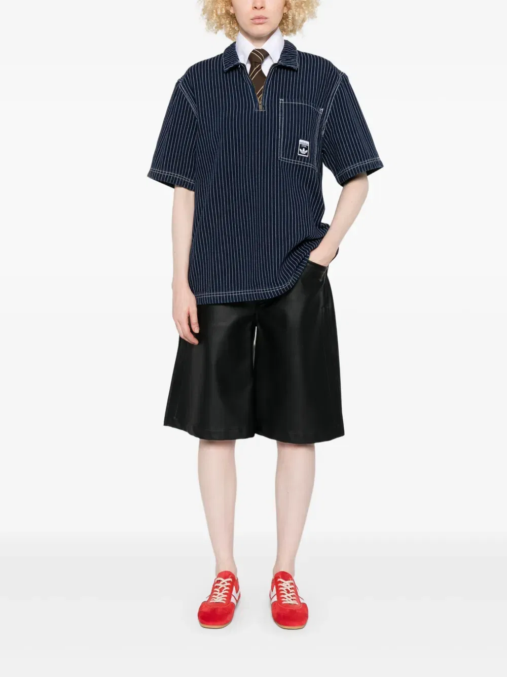 Wabash pinstripe half-zip polo shirt