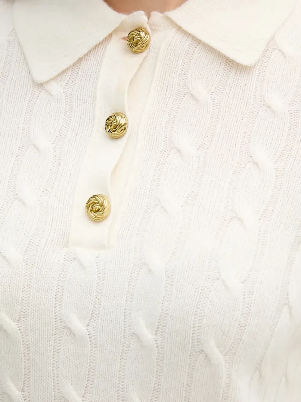 Evie cable-knit button polo top