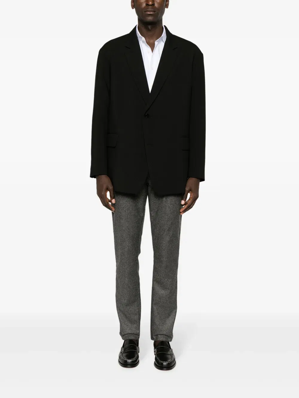Flannel logo-patch straight-leg trousers