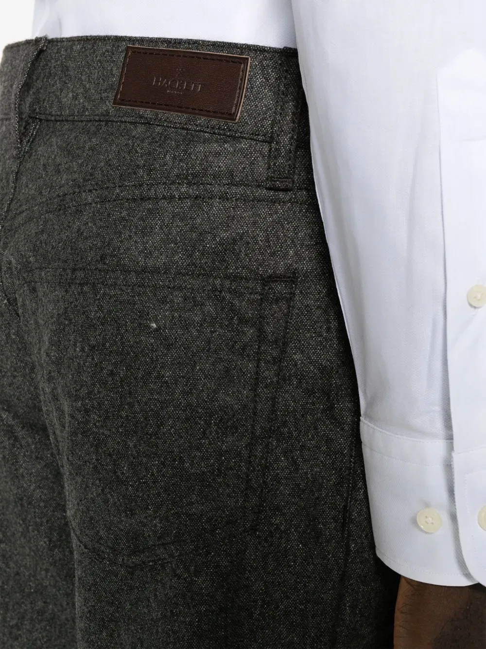 Flannel logo-patch straight-leg trousers