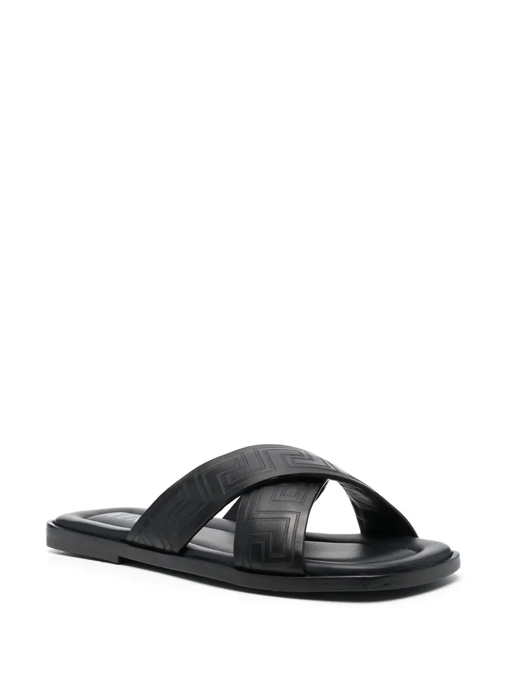 Greca-pattern open-toe slides