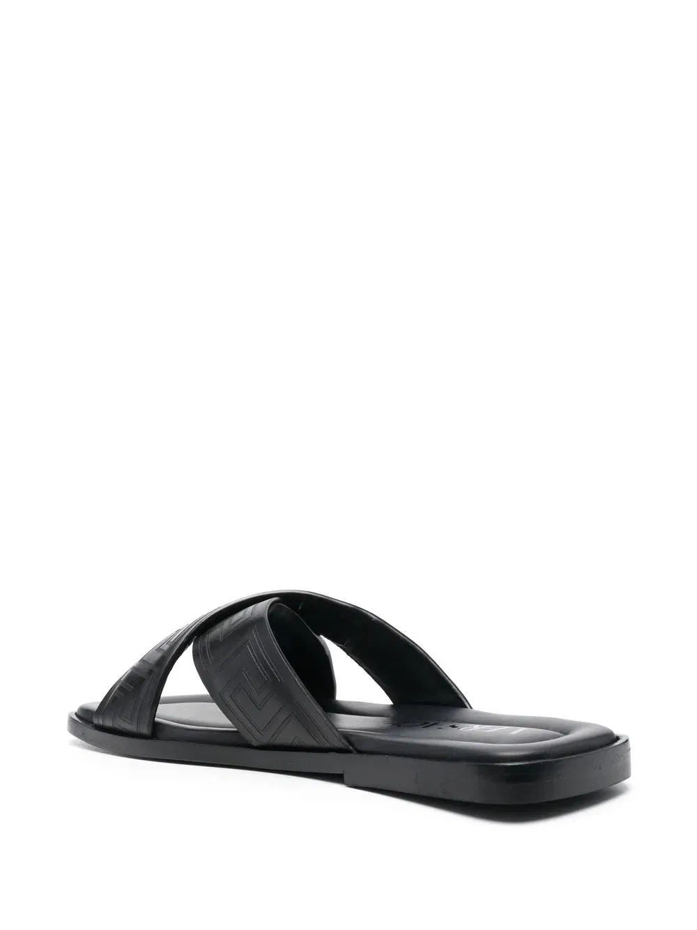 Greca-pattern open-toe slides
