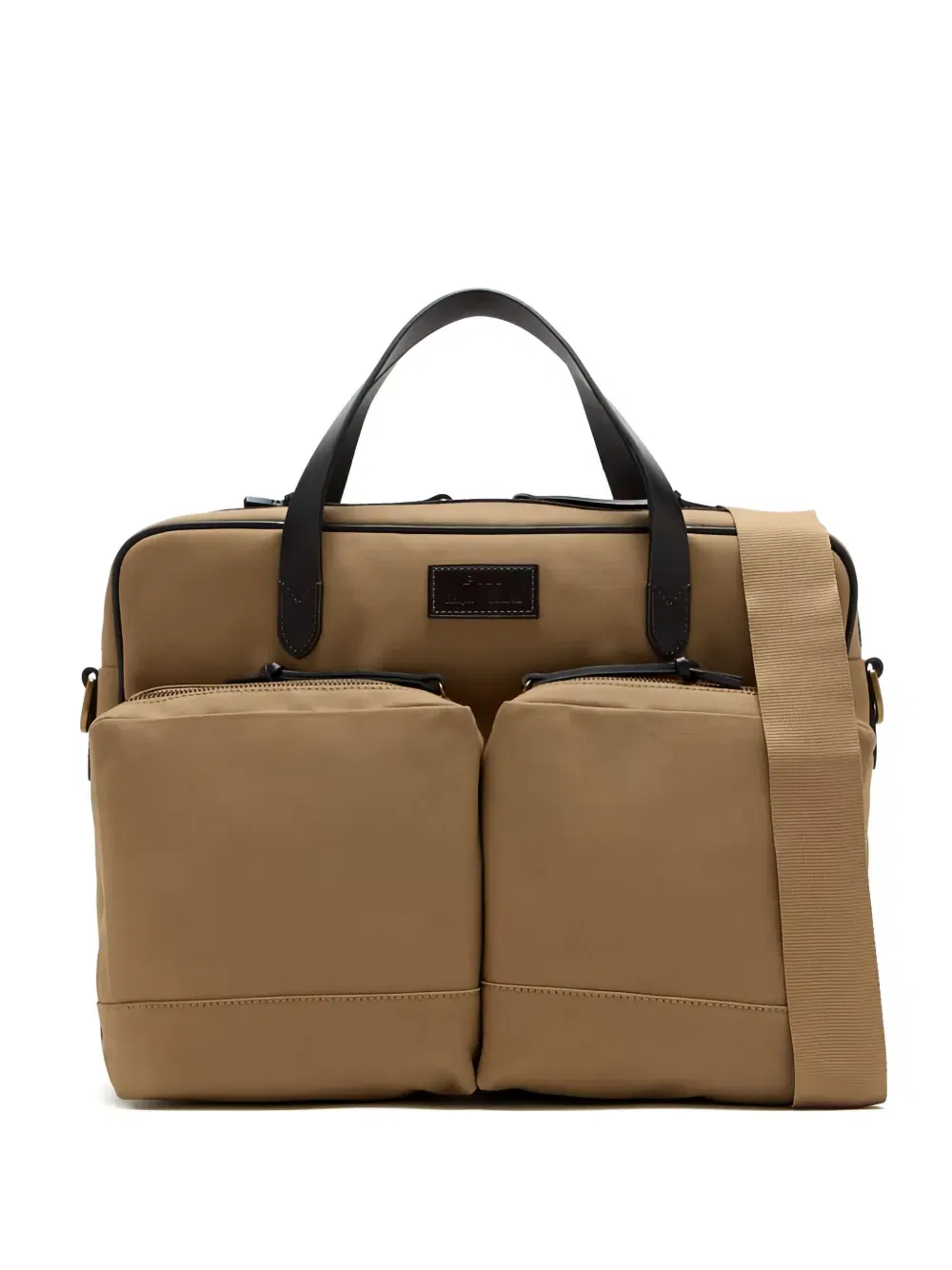 leather-trimmed laptop bag