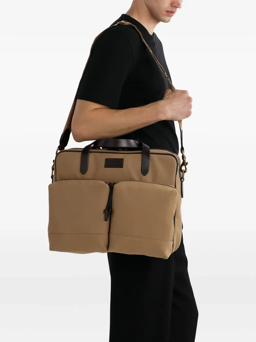 leather-trimmed laptop bag