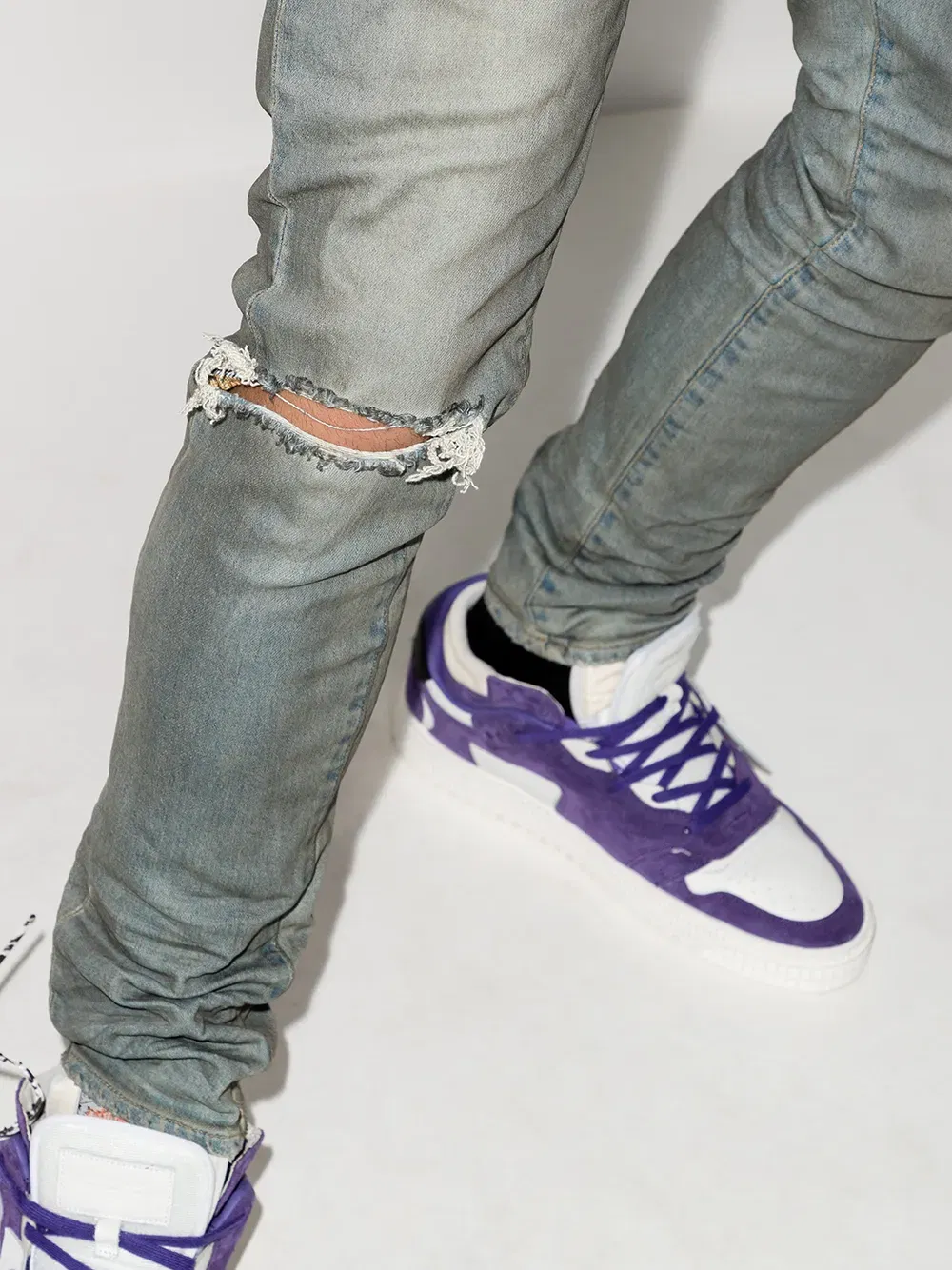 distressed-look mid-rise jeans