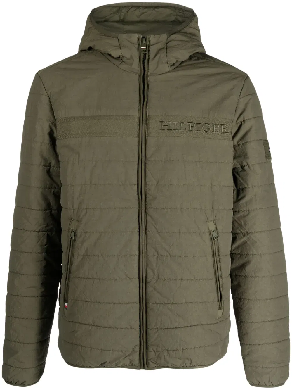 logo-embroidered padded hooded jacket