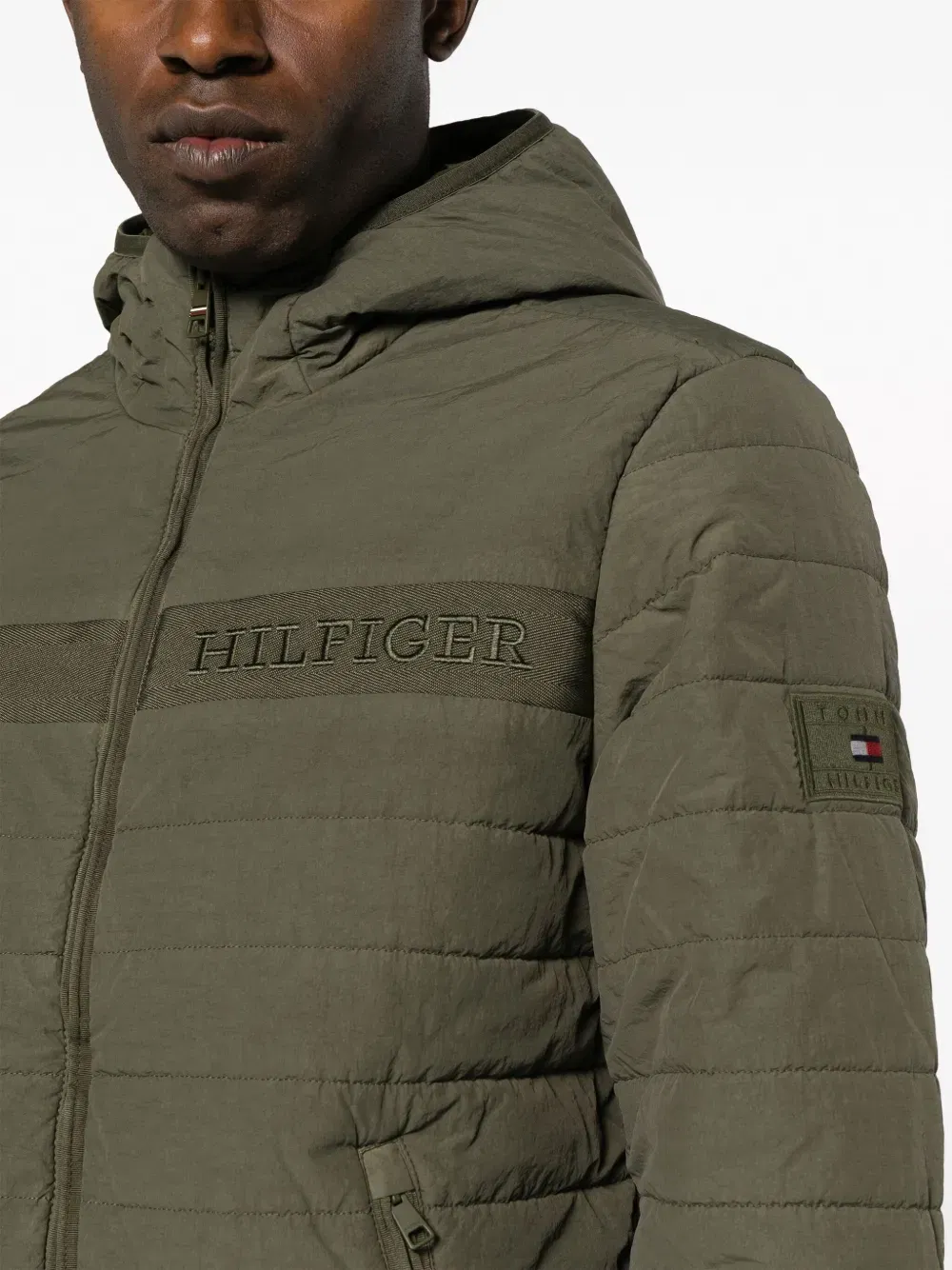 logo-embroidered padded hooded jacket