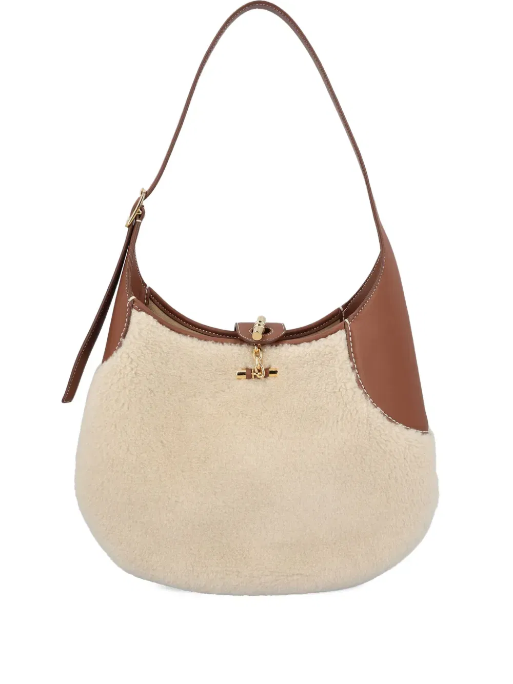 medium Bobbin shearling leather-trim shoulder bag