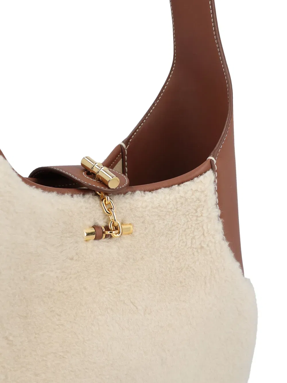 medium Bobbin shearling leather-trim shoulder bag