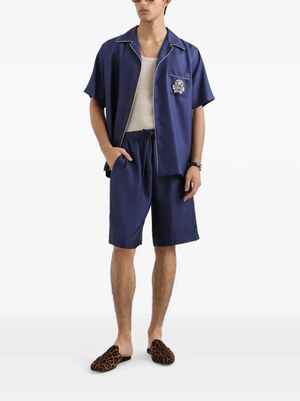 Hawaii piping-embroidered shirt