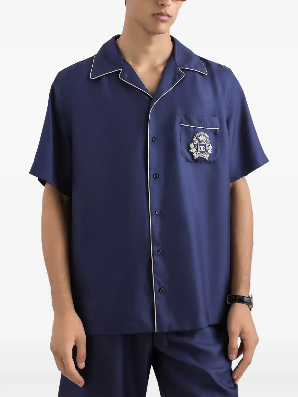 Hawaii piping-embroidered shirt