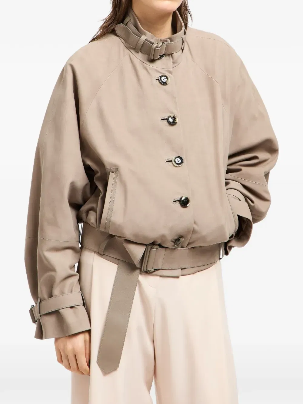 stand-collar leather jacket