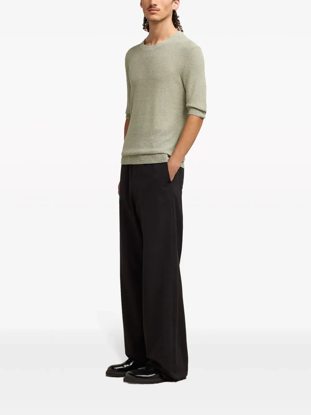 textured round-neck knitted top