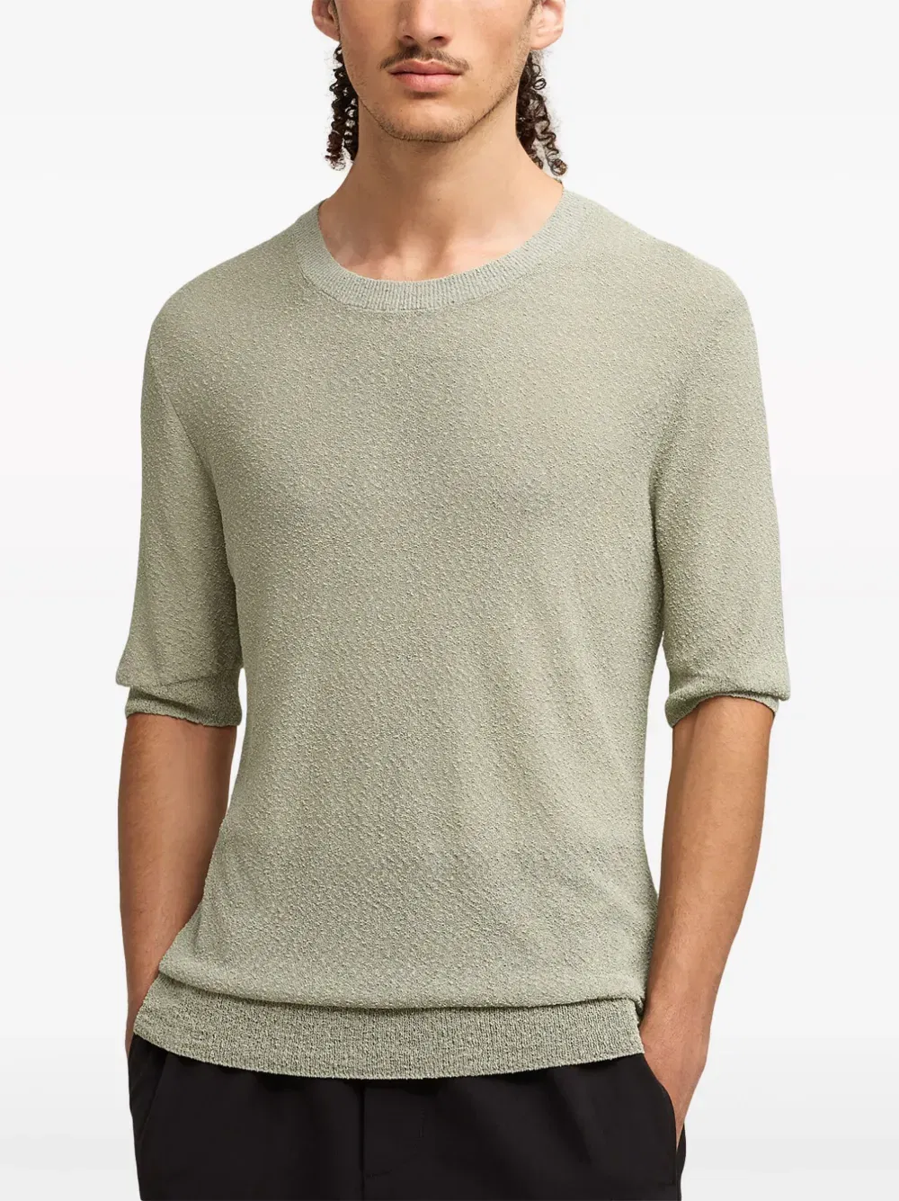 textured round-neck knitted top