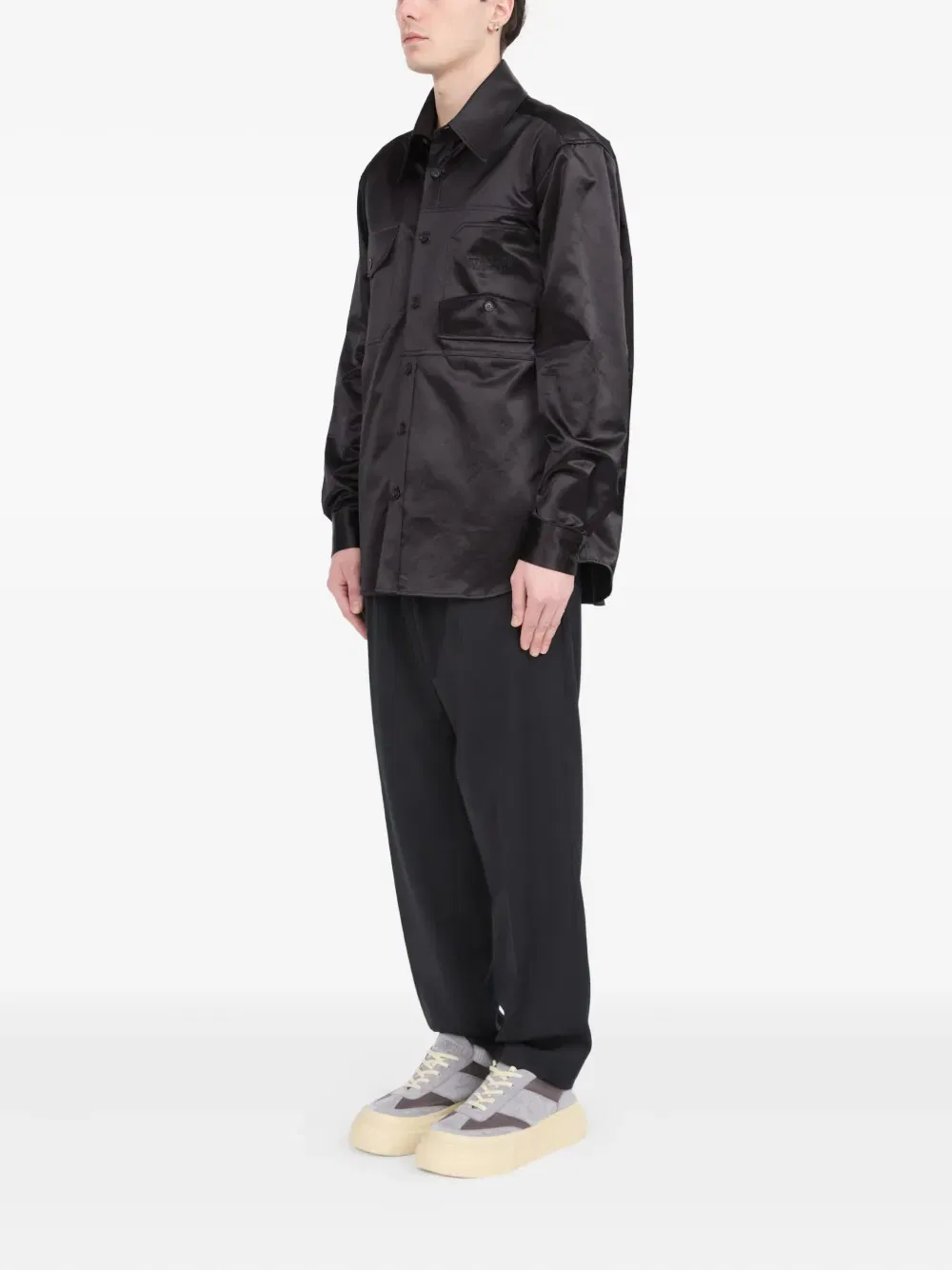 satin button-up shirt