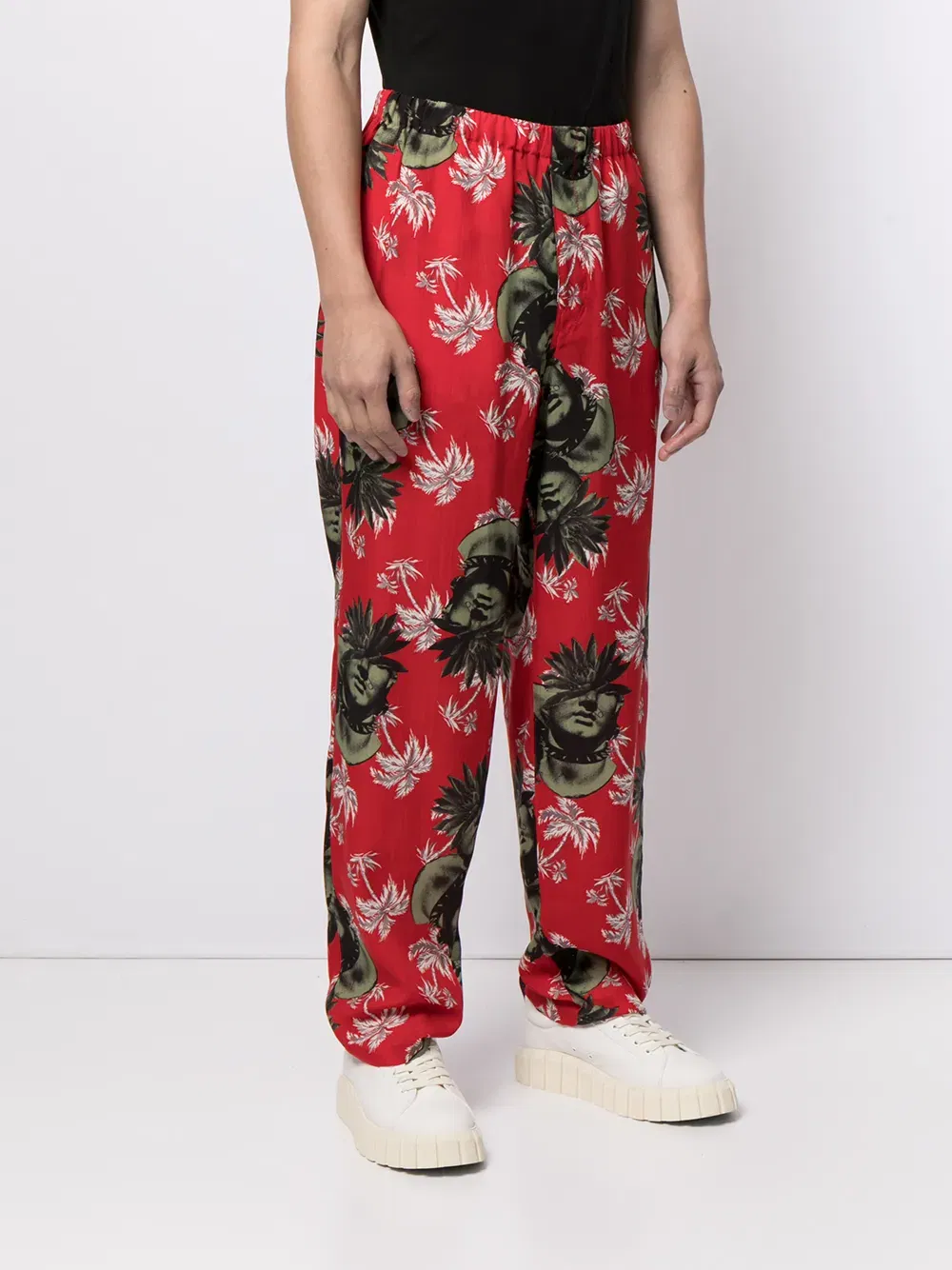 printed straight-leg trousers