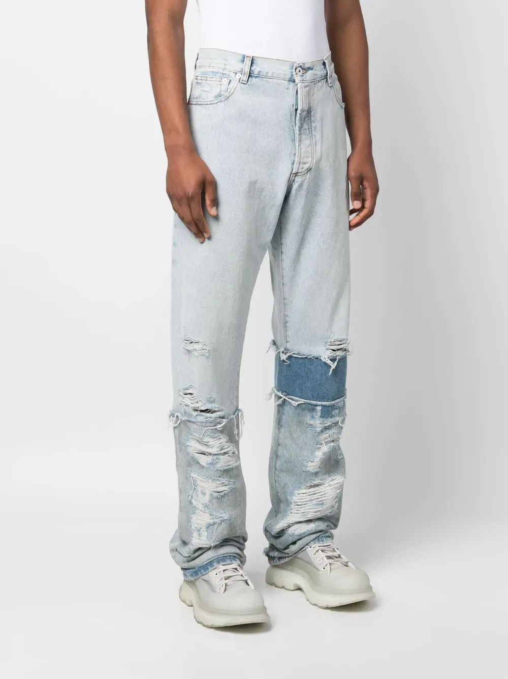 multi-panel denim jeans