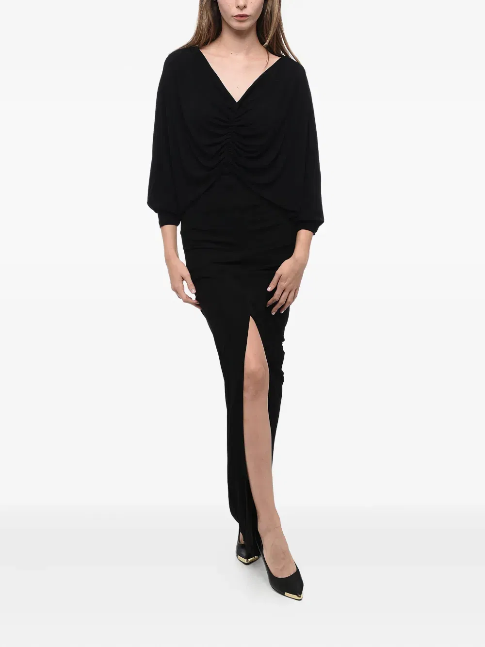 v-neck draped dress