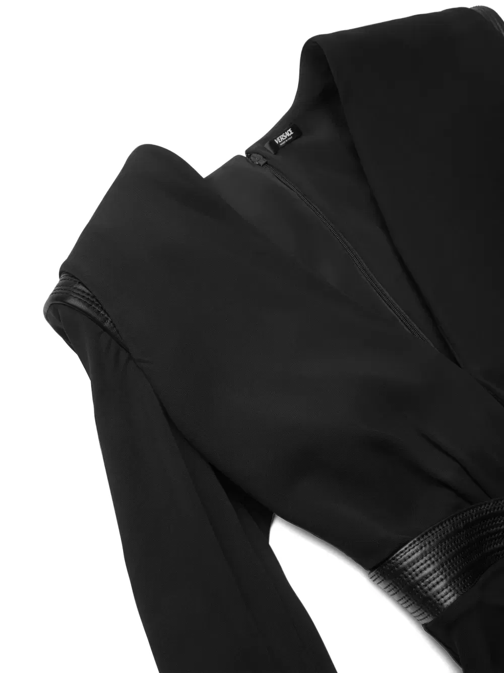 leather-trimmed wrap blouse