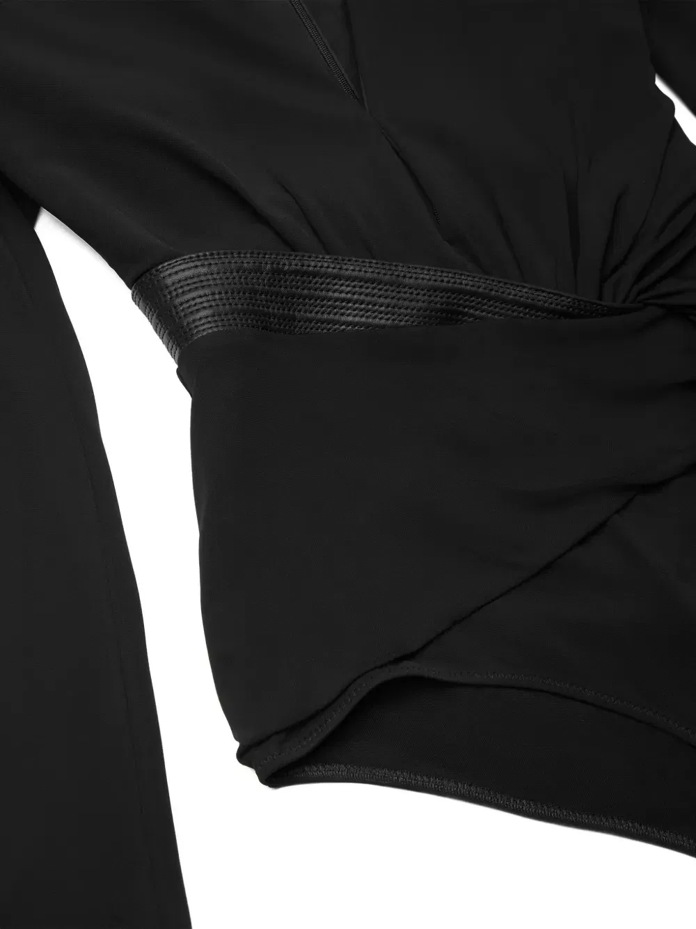 leather-trimmed wrap blouse