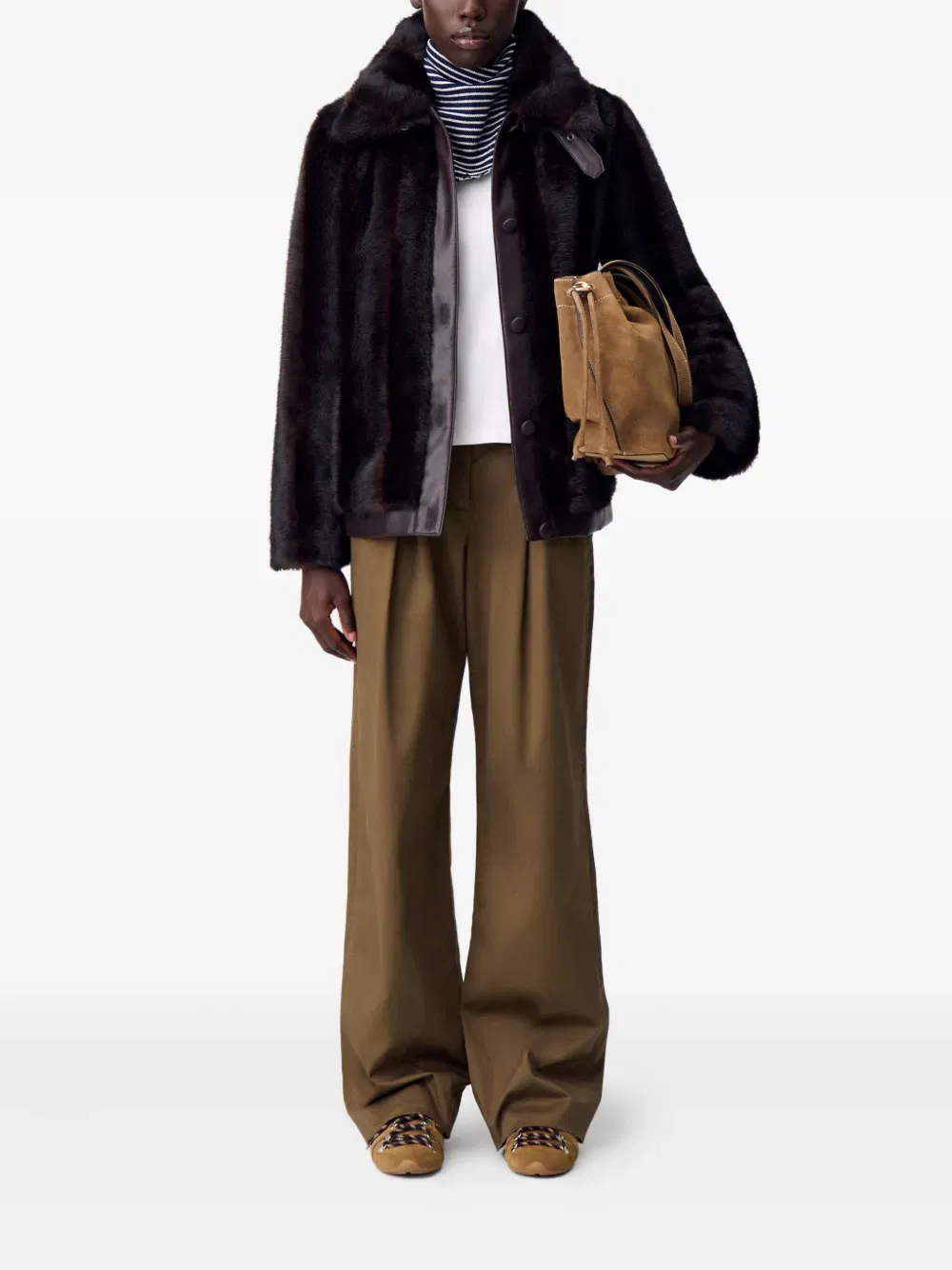 trimmed faux-fur coat