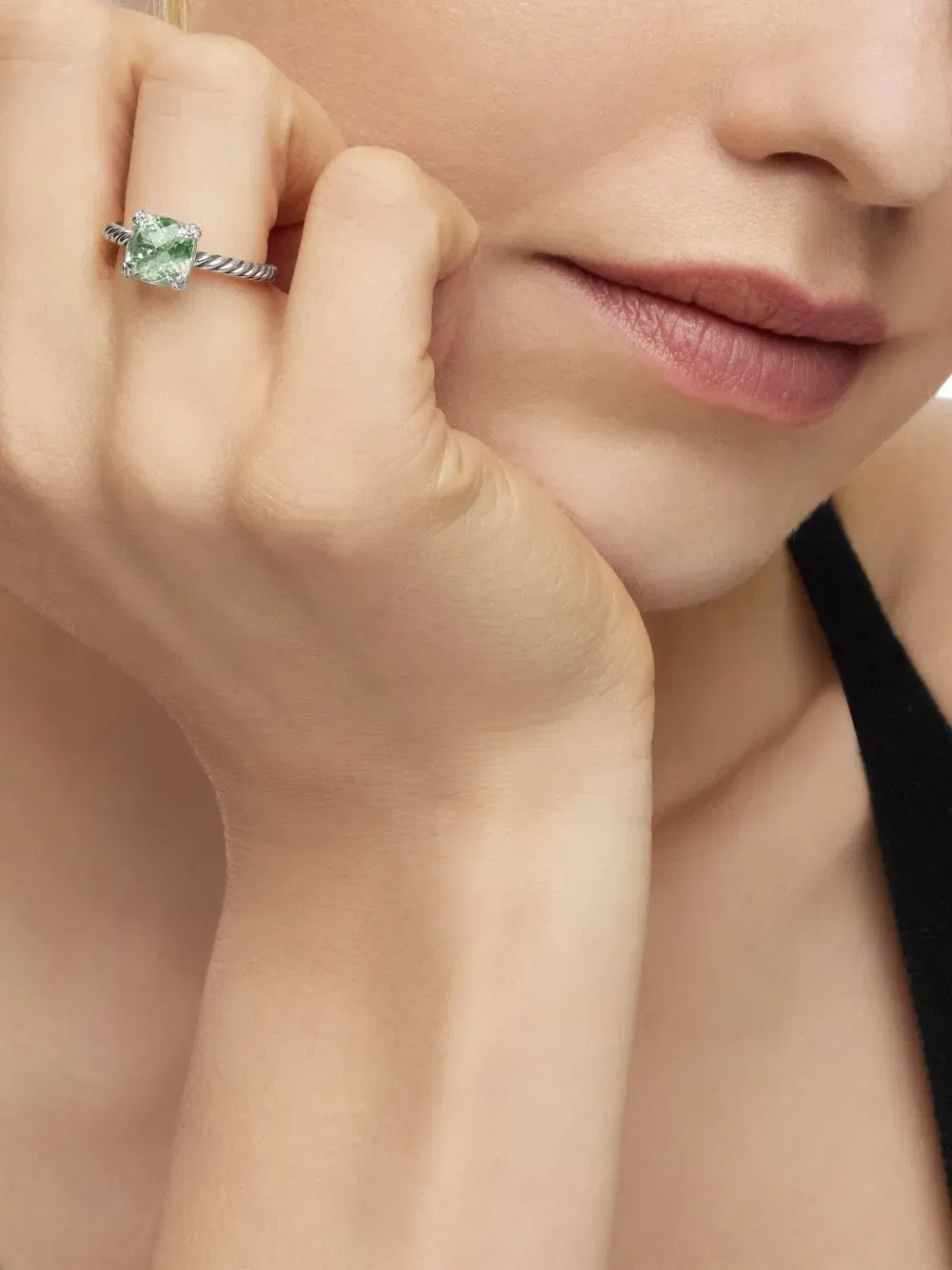 sterling silver Chatelaine prasiolite and diamond ring (8mm)