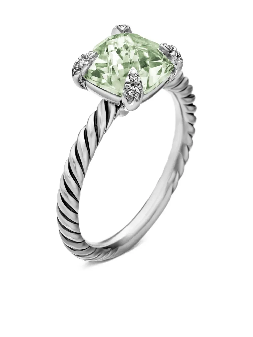 sterling silver Chatelaine prasiolite and diamond ring (8mm)