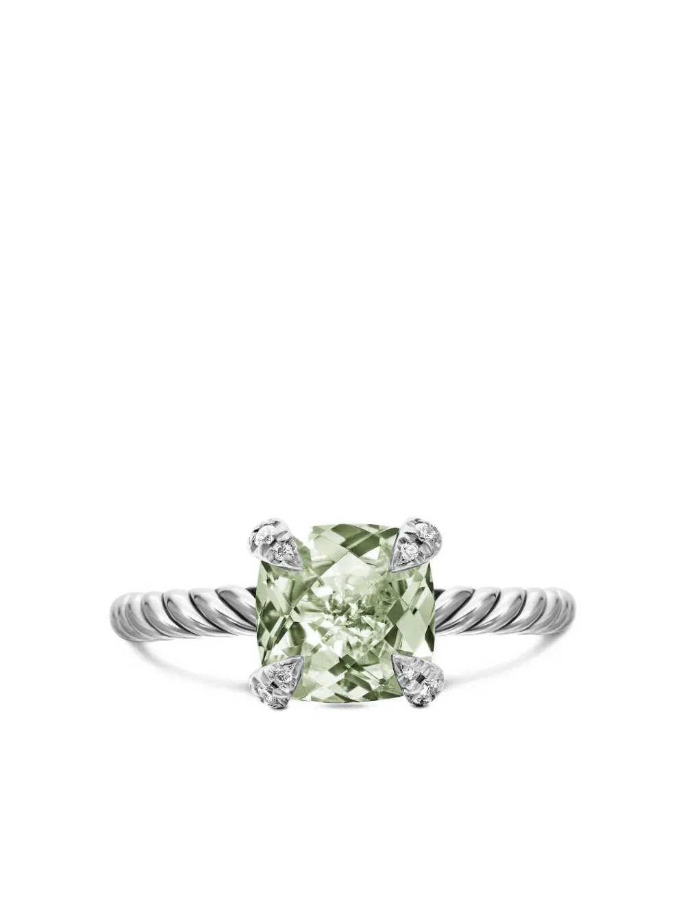 sterling silver Chatelaine prasiolite and diamond ring (8mm)