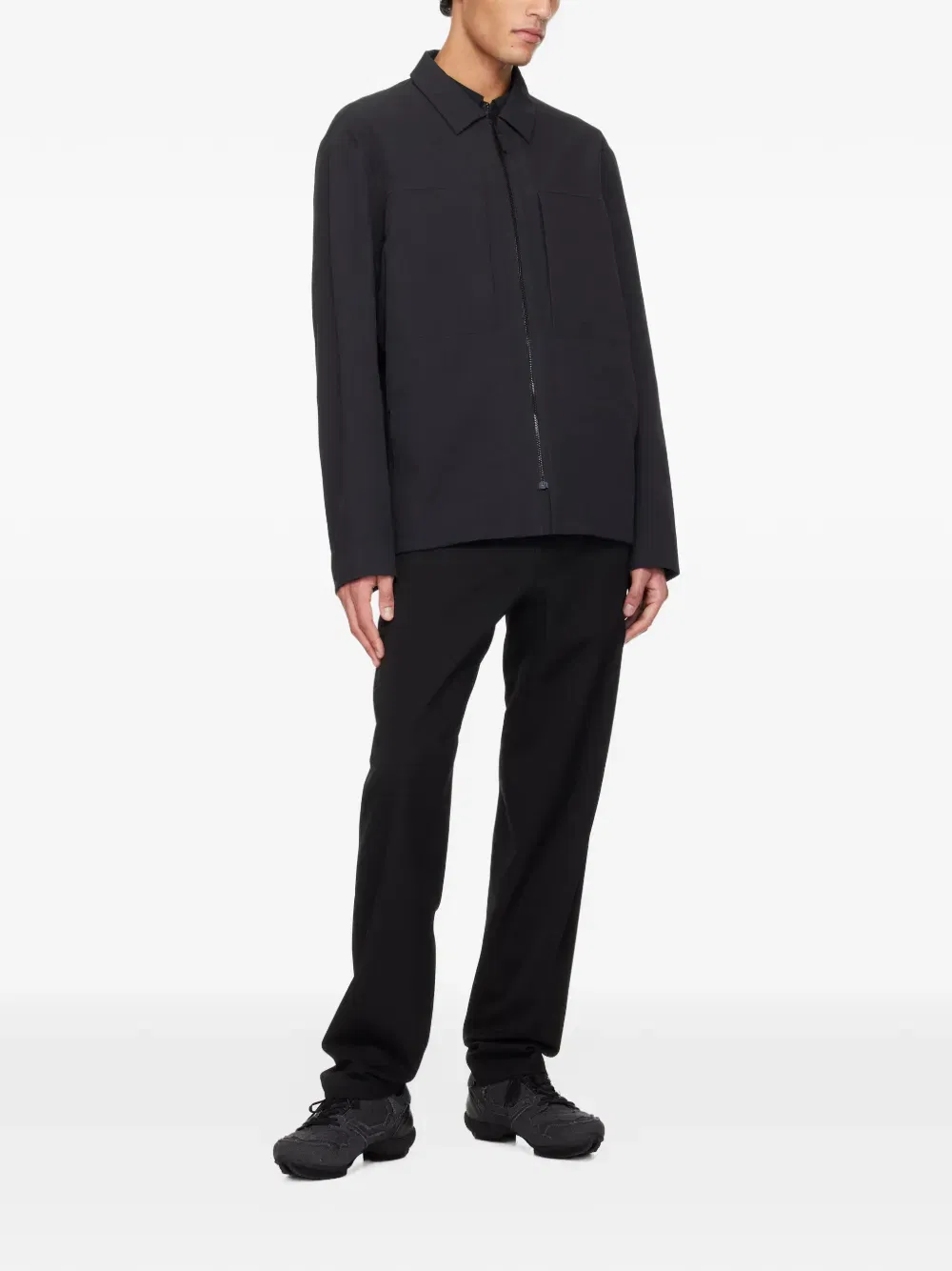 point-collar zip-up jacket