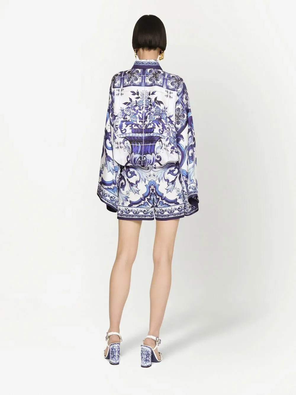 Majolica-print batwing-sleeve shirt