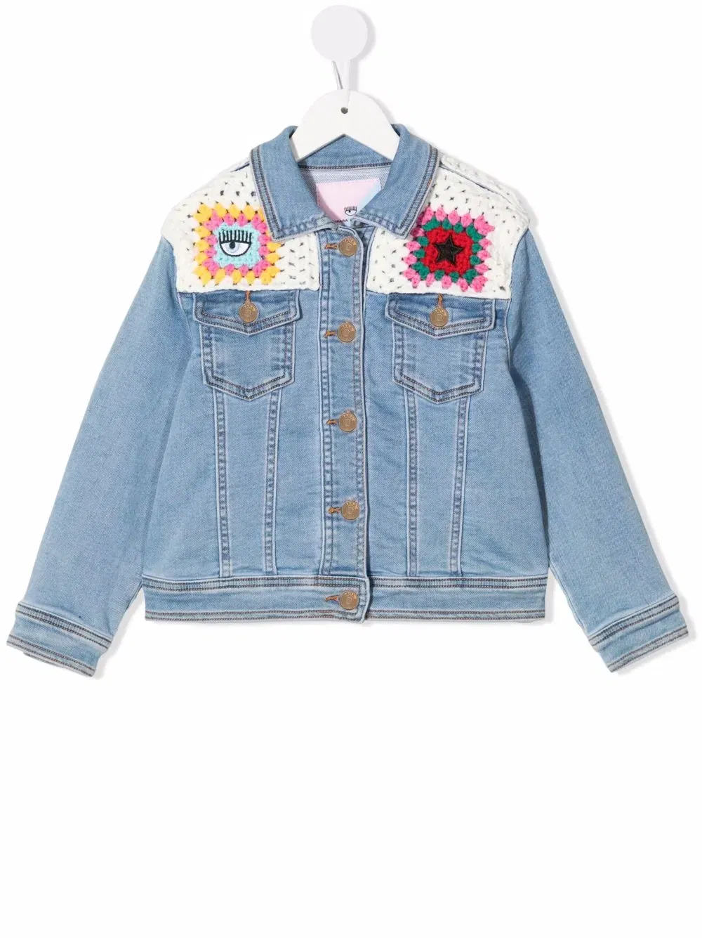 crochet-detailed denim jacket