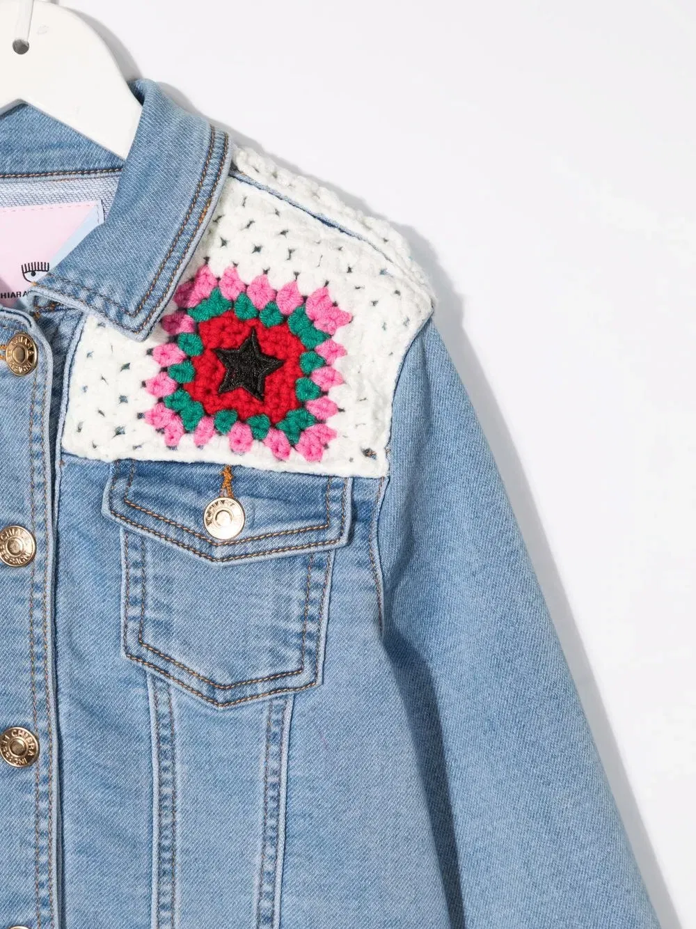 crochet-detailed denim jacket