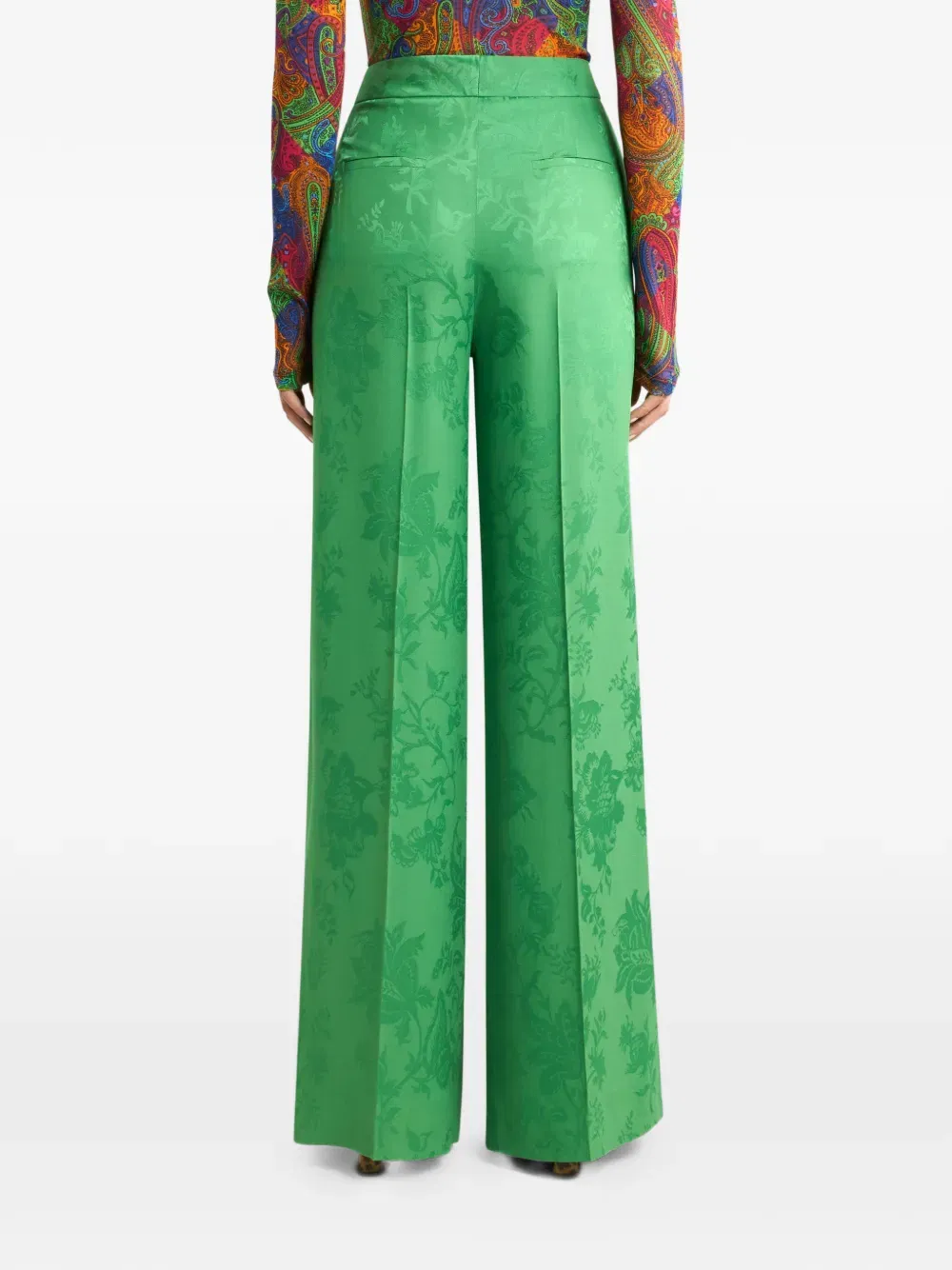 floral-motif jacquard trousers