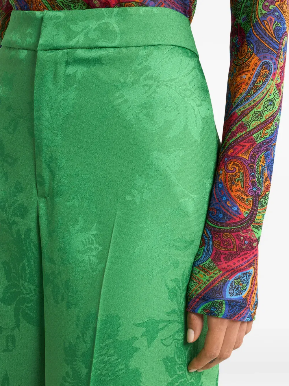 floral-motif jacquard trousers
