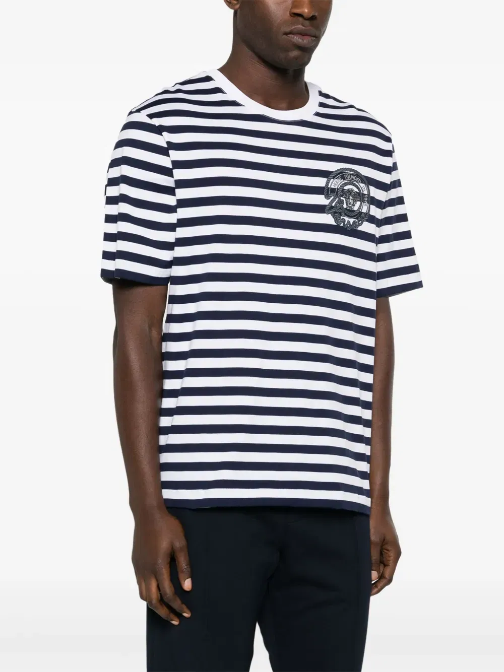 Medusa-embroidered striped T-Shirt