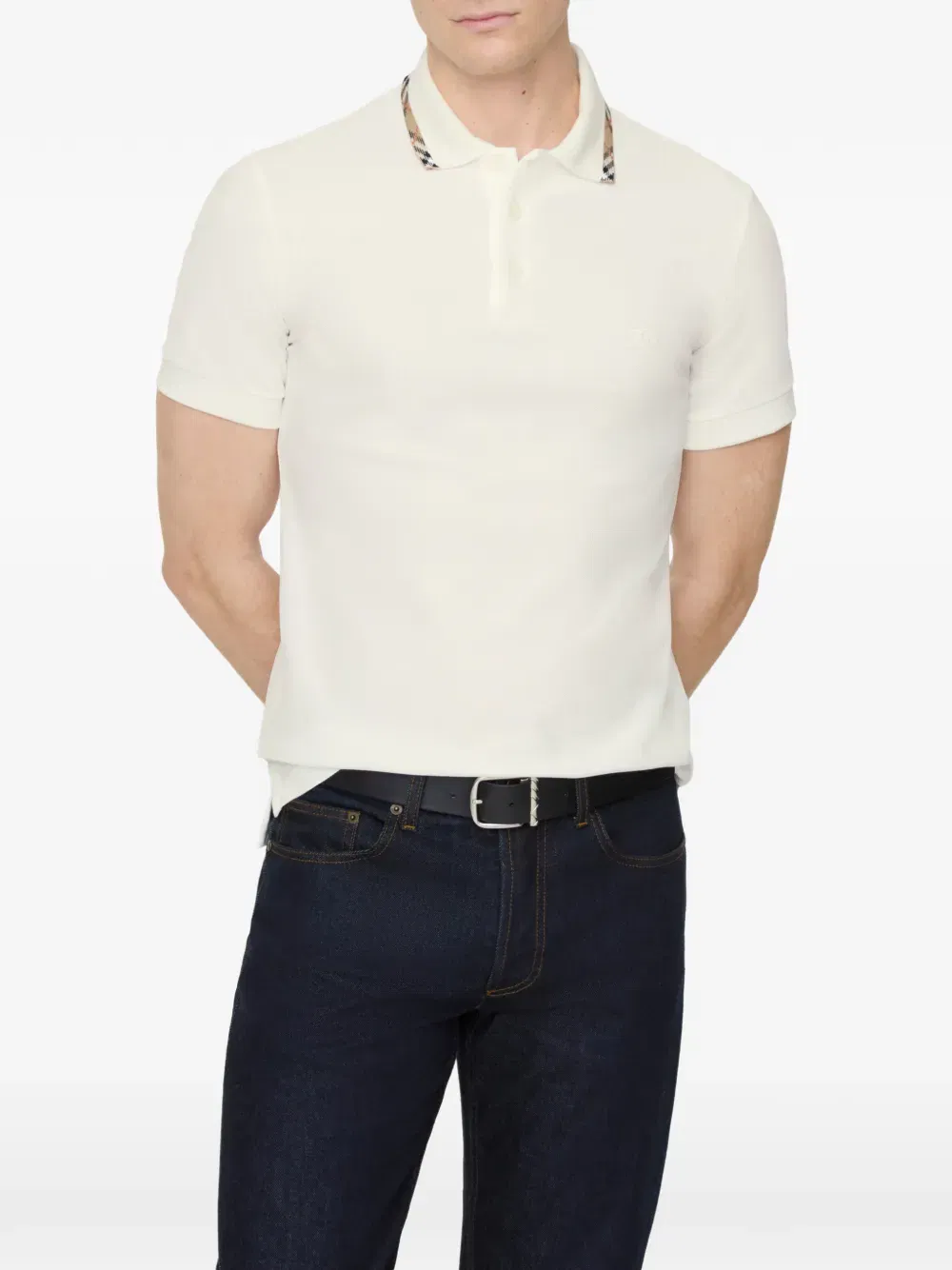 Check-trim cotton polo shirt