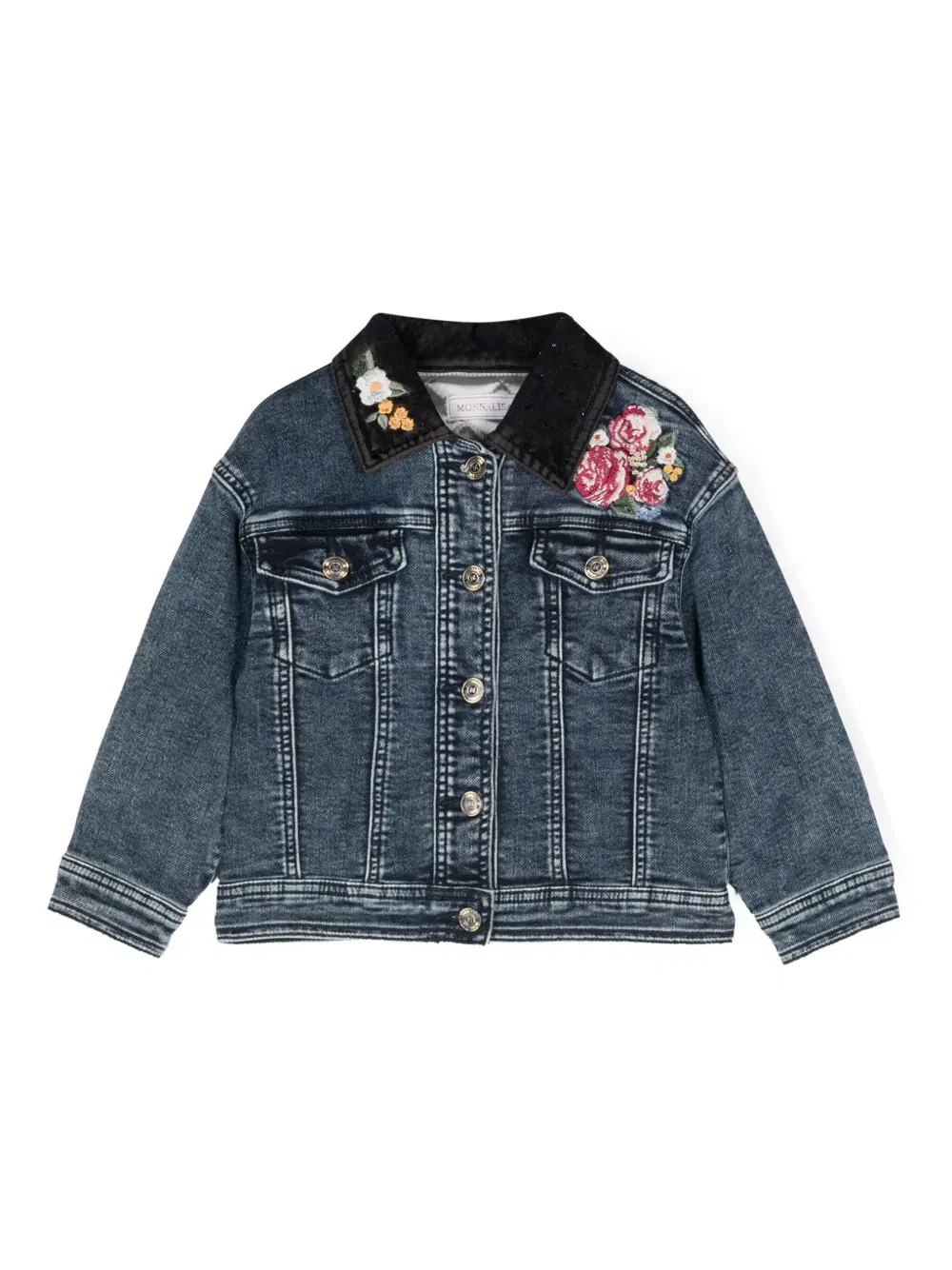 floral-embroidered padded denim jacket