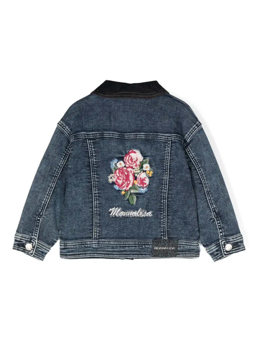 floral-embroidered padded denim jacket