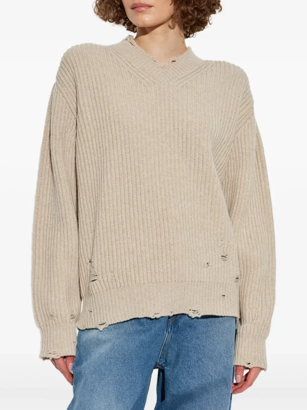 distressed ribbed sweater