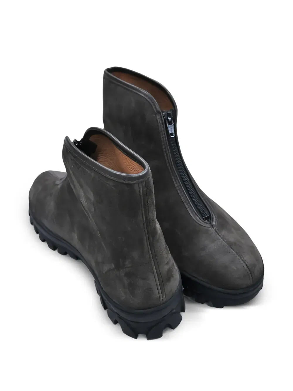 front-zip suede ankle boots