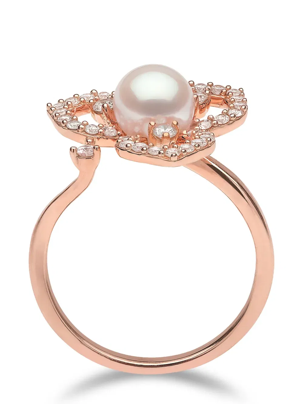 18kt rose-gold Akoya pearl and diamond ring